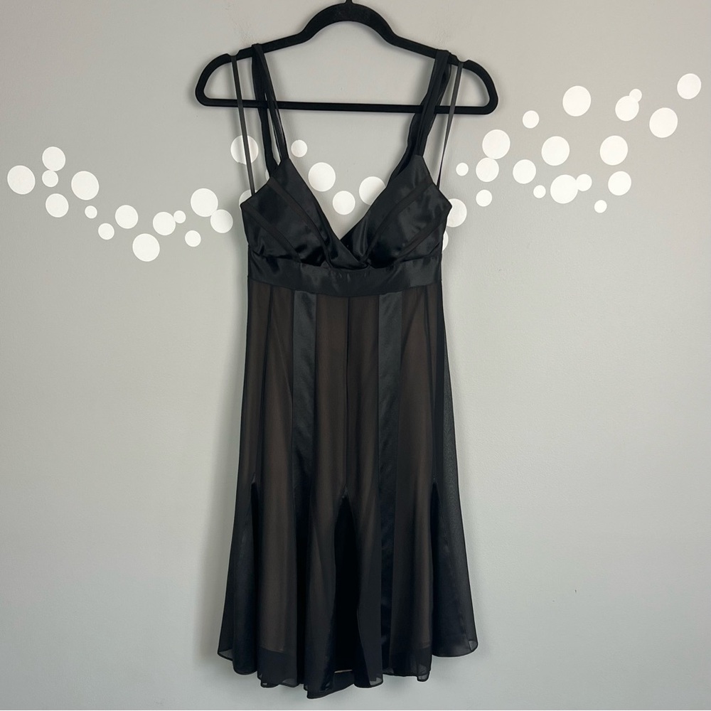 BCBGMAXAZRIA Black Silk Satin Pleated Halter Dress Size 4P
